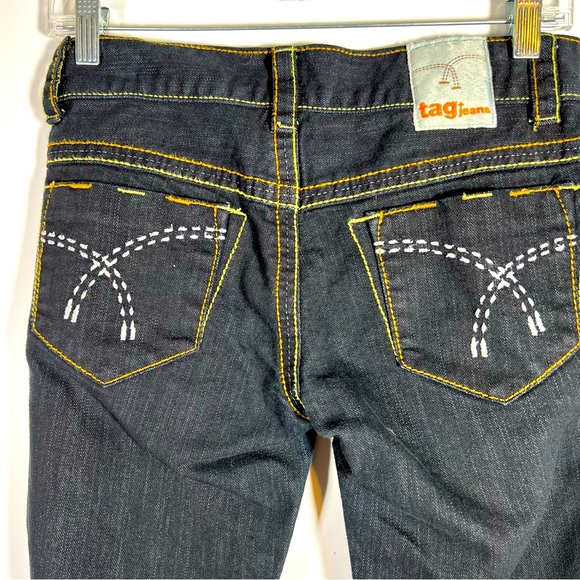 Tag Denim Jeans Embroidered Bootcut Black Dark Wash ID# 1067 Stretch Size 27 EUC - Picture 9 of 16